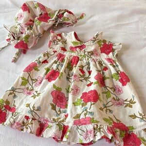 Floral Pink Kids Casual Dress with Hat